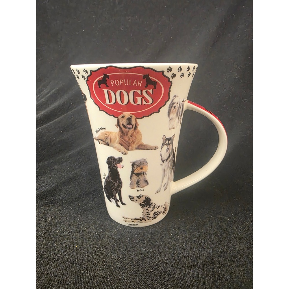 McIntosh Fine Bone‎ China Popular Dogs Latte Mug Tall Coffee Cup Red Handle 6in